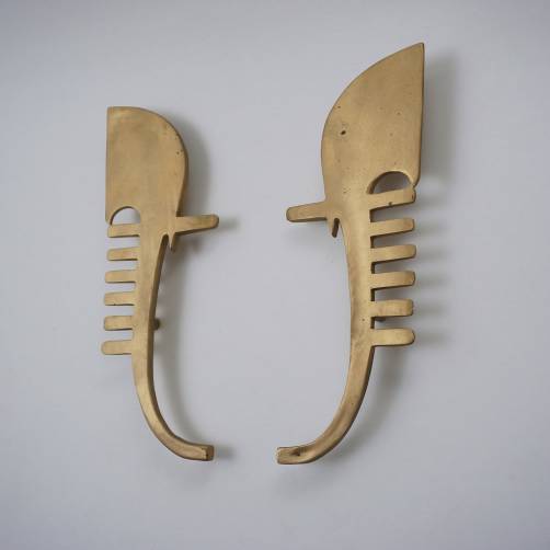 Pair vintage large door handles Venetian Gondola `Fero da Prora`, bronze, brutalist, 1990`s ca, Italian